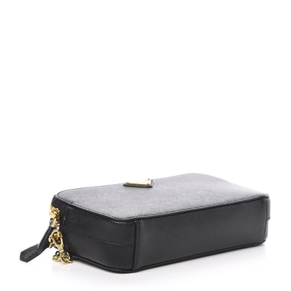 Prada Saffiano Lux Mini Double Zip Chain Crossbody Bag Black 4 of 12