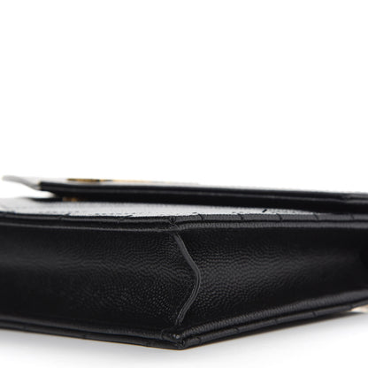 Saint Laurent Grain De Poudre Matelasse Chevron Monogram Envelope Chain Wallet Black 10 of 10