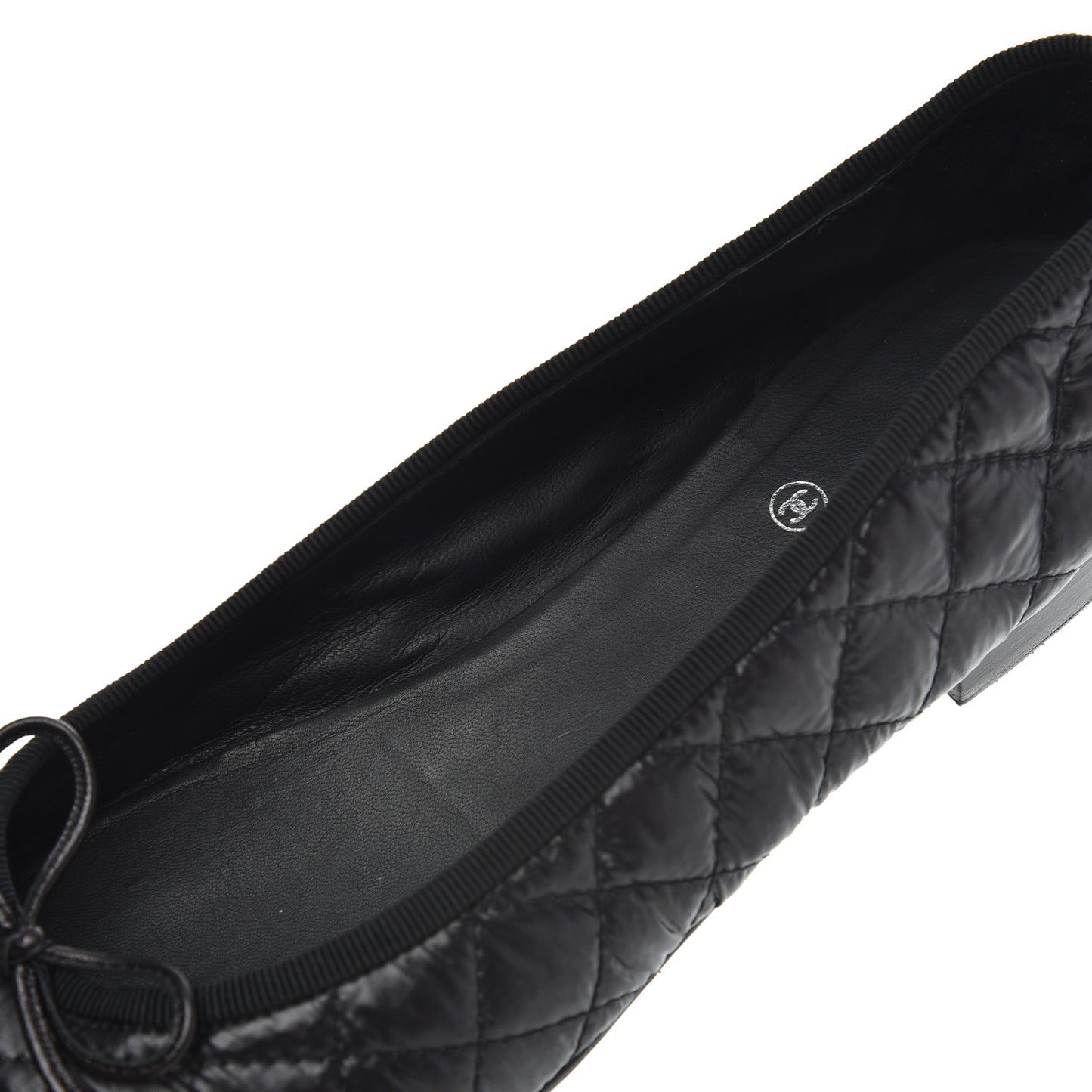 Nylon Quilted Cap Toe Ballerina Flats 41 Black