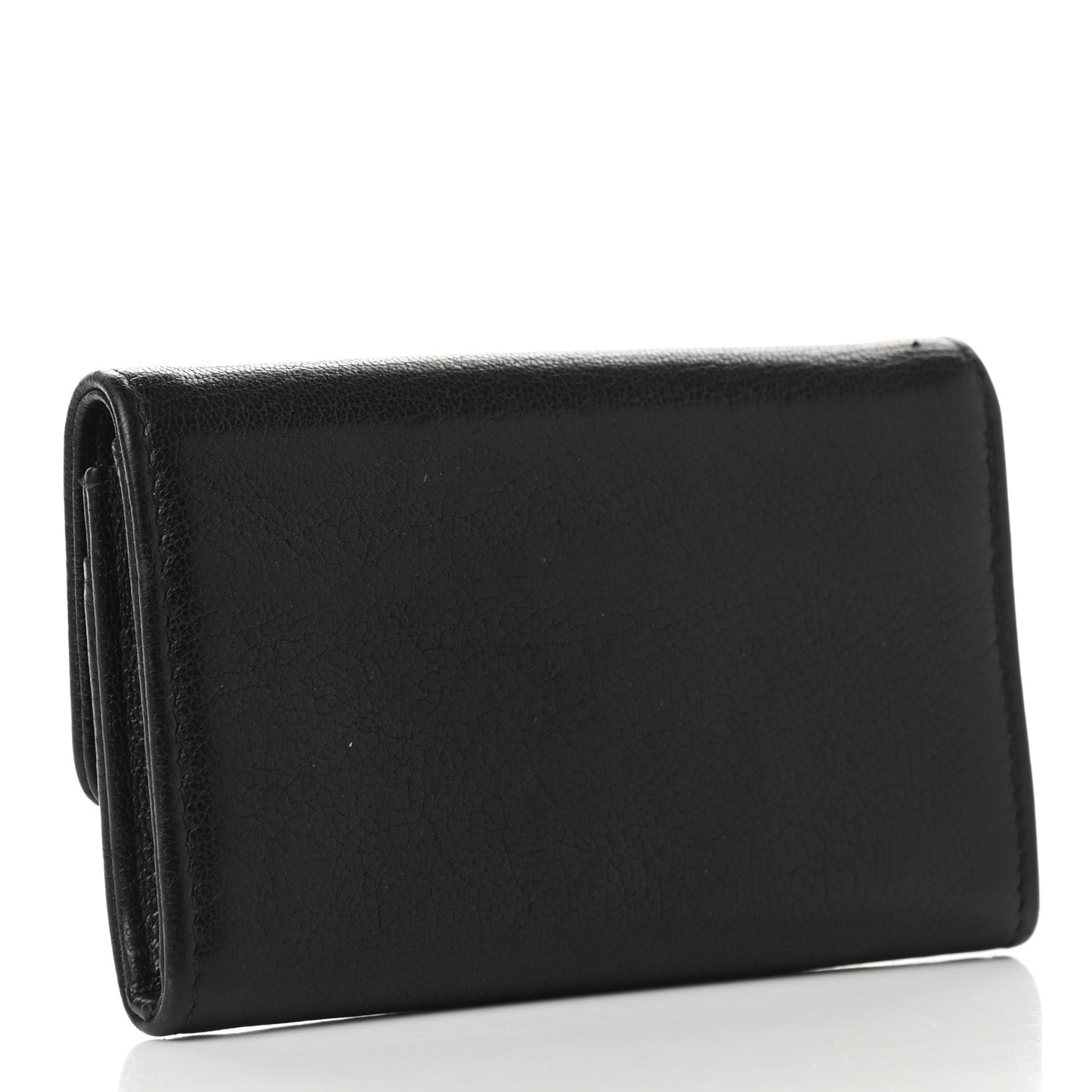 Goatskin Camellia CC Flap Card Holder Black