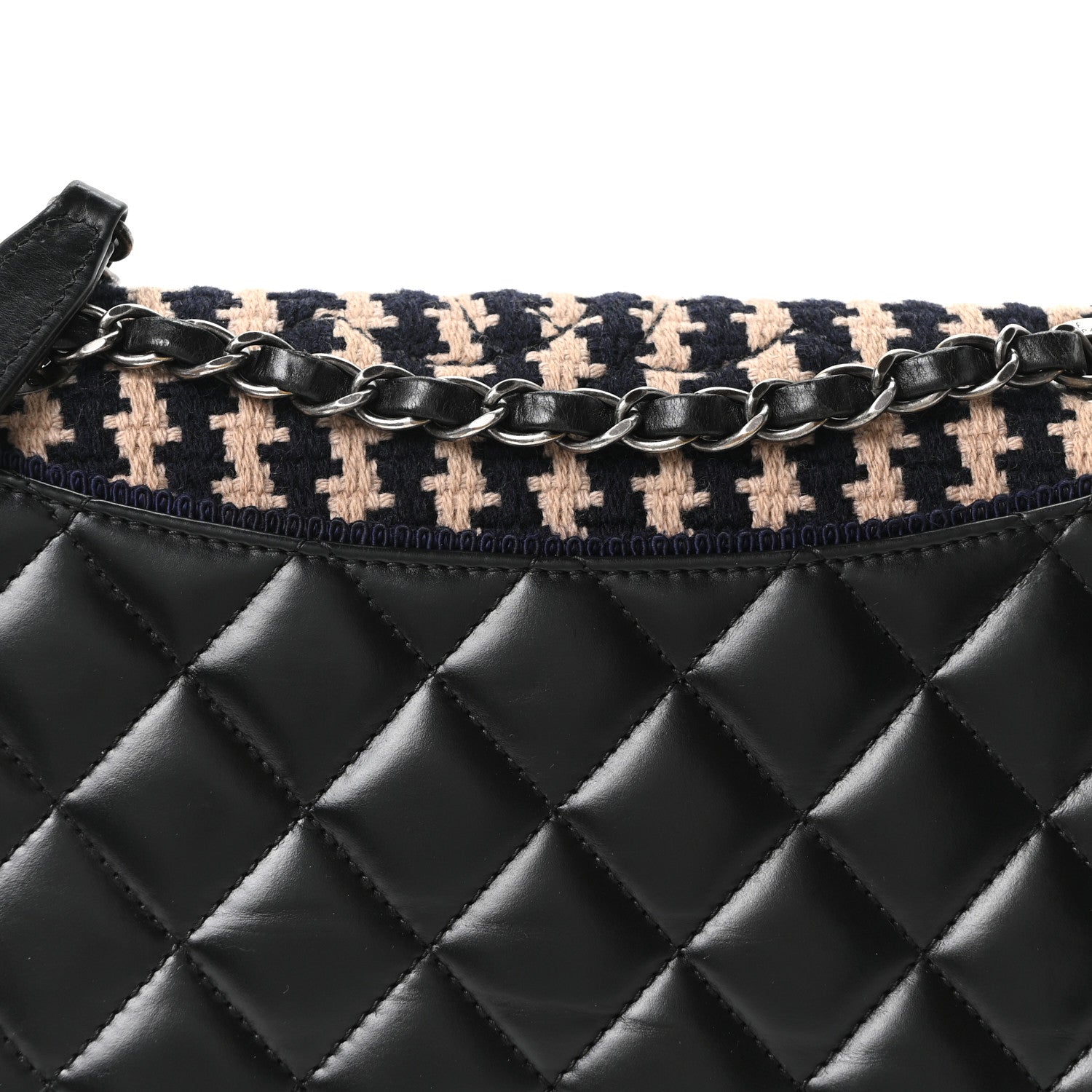 Chanel Tweed Calfskin Quilted Ballerine Flap Black Navy Beige 8 of 10