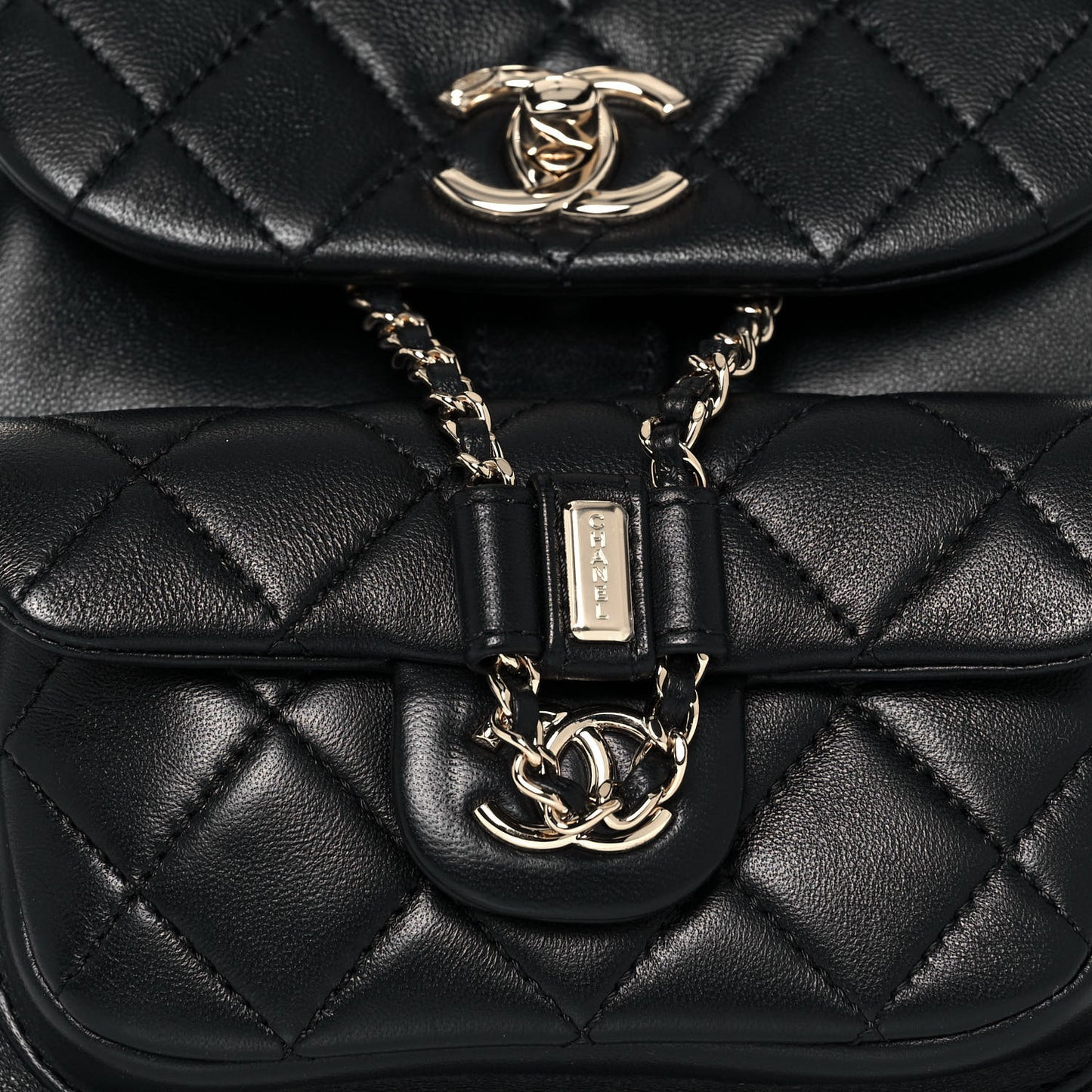 Lambskin Quilted Small Duma Drawstring Backpack Black