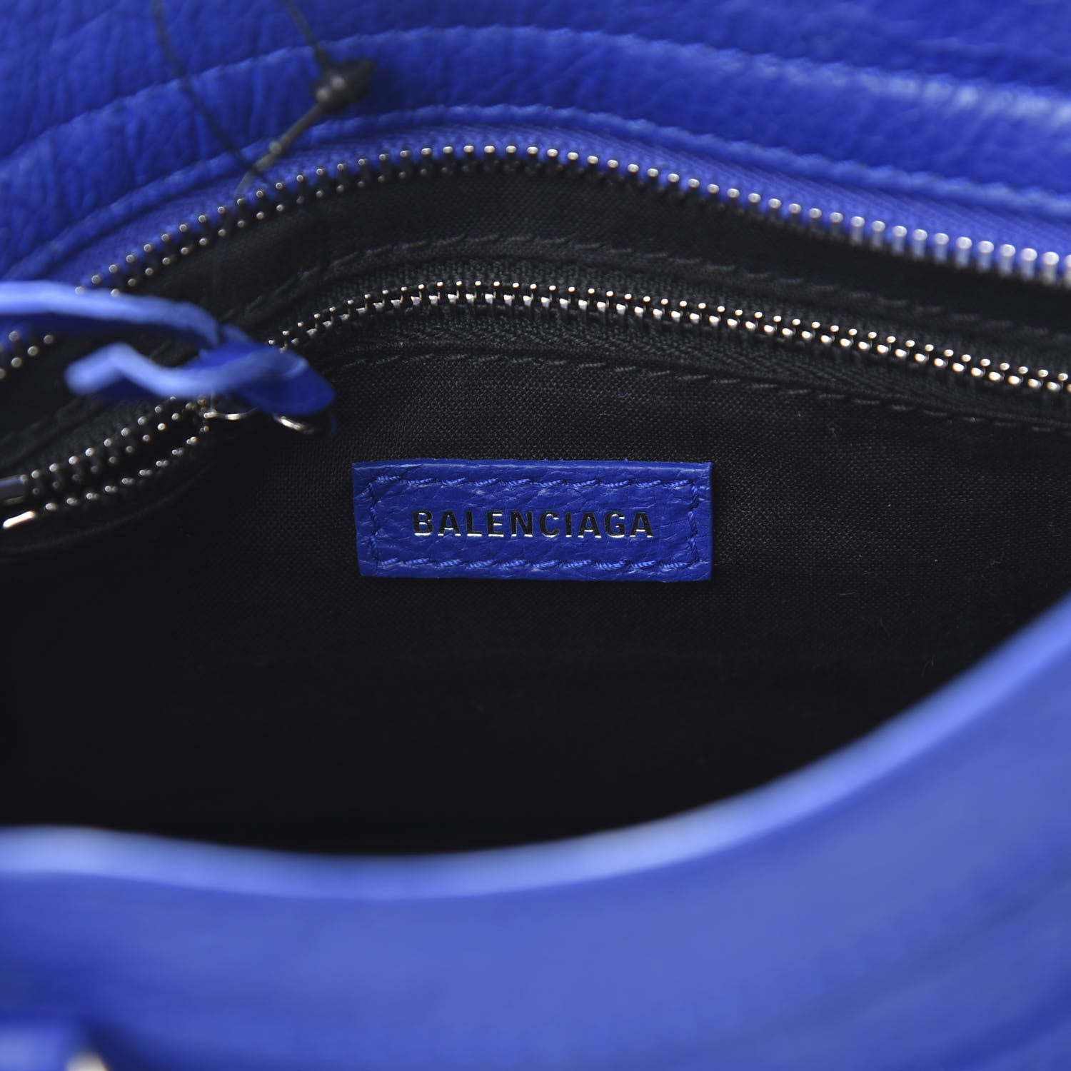 Balenciaga Agneau Classic Silver Hardware Mini City Logo Strap Bleu Electric Black 6 of 10