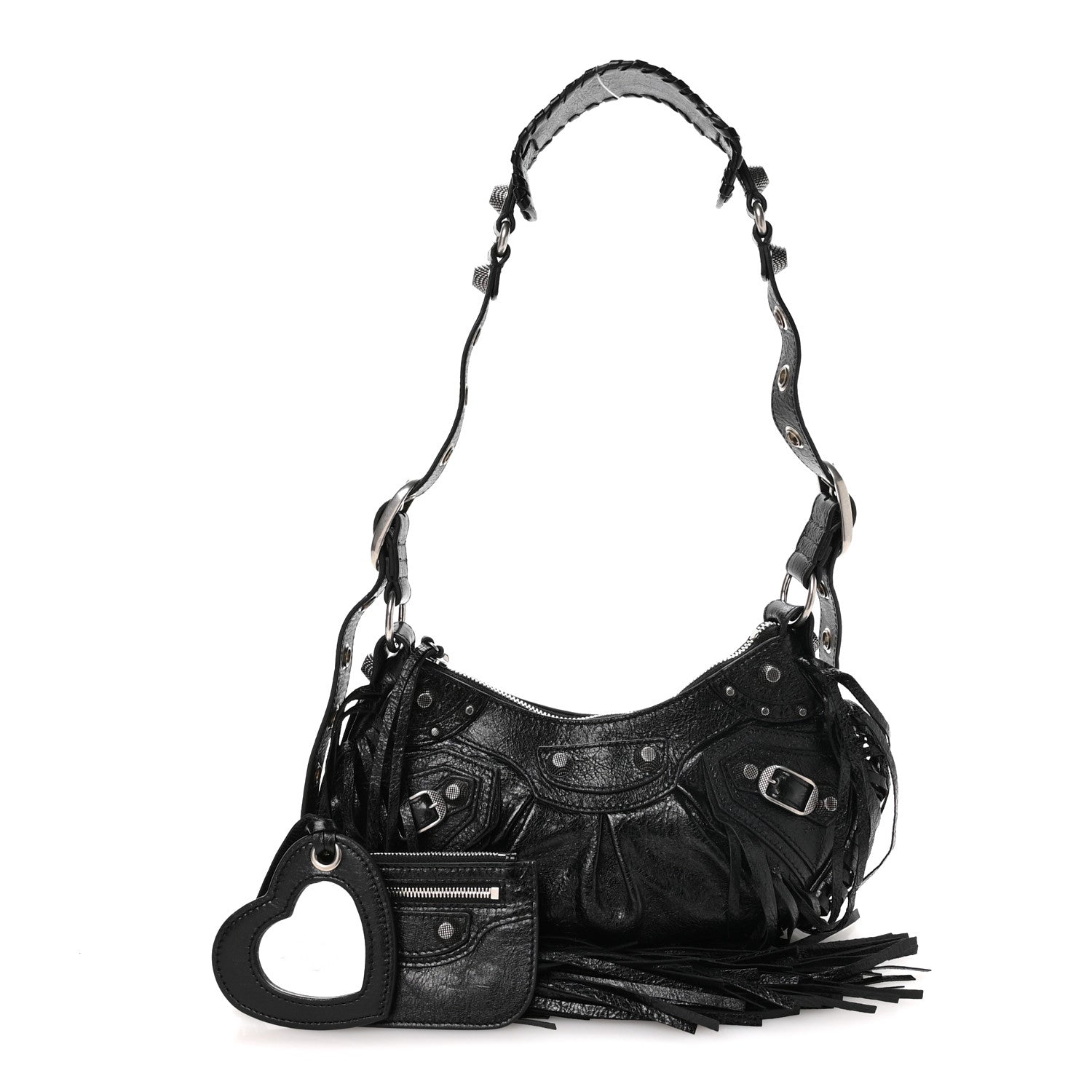 Balenciaga Agneau Arena Le Cagole Fringe Shoulder Bag XS Black 3 of 11