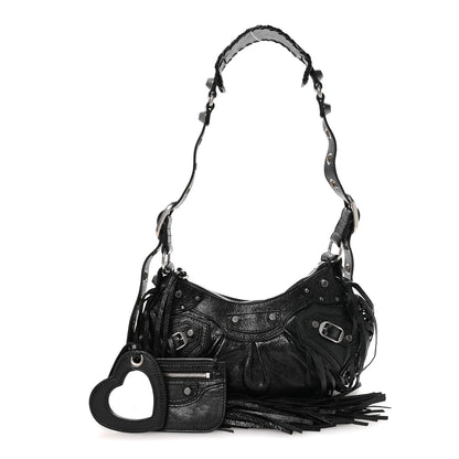 Balenciaga Agneau Arena Le Cagole Fringe Shoulder Bag XS Black 3 of 11