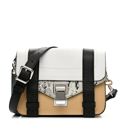 Proenza Schouler Lambskin Snakeskin Embossed PS1 Mini Pouch Messenger Black Sand 1 of 11