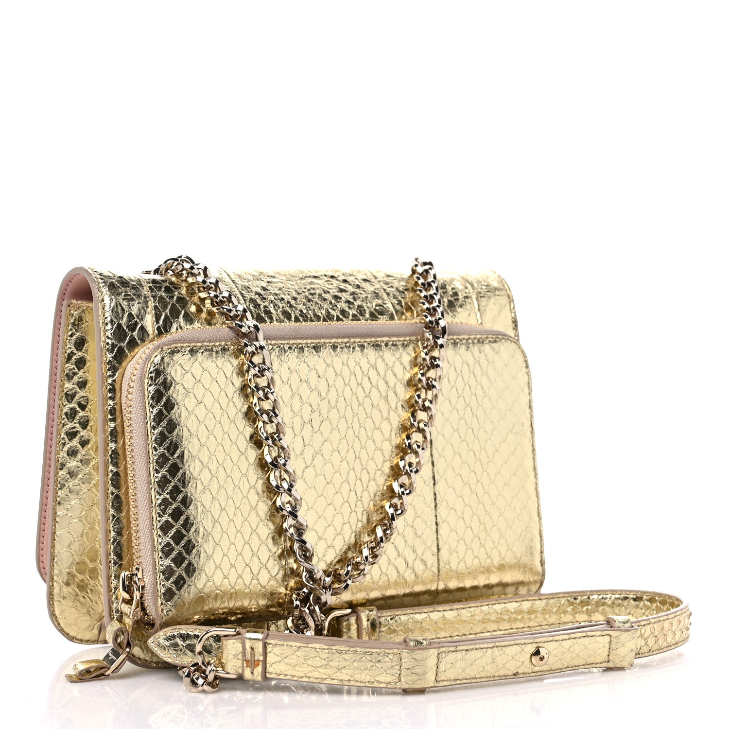 Salvatore Ferragamo Metallic Snakeskin Small Vara Chain Crossbody Gold 3 of 10