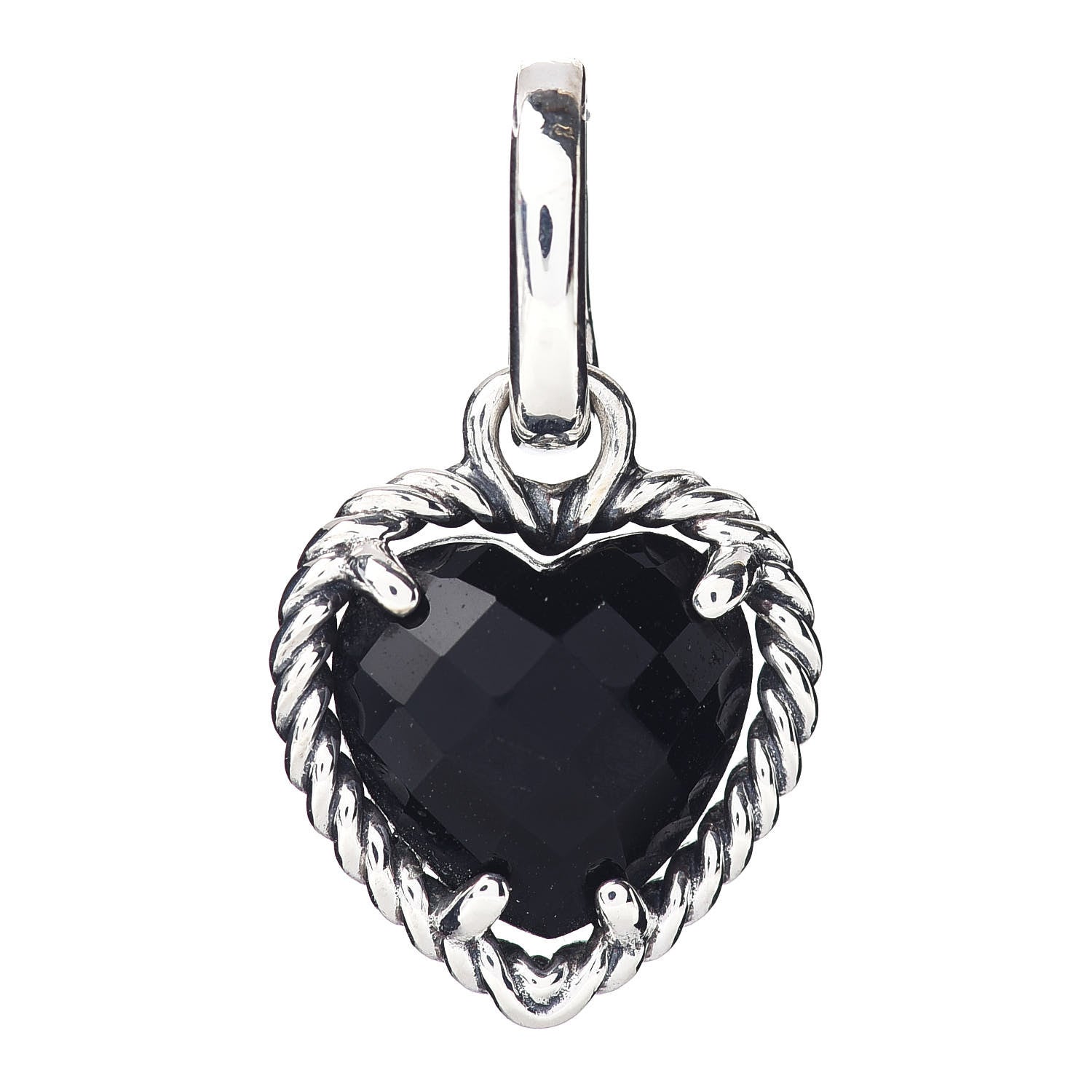 David Yurman Sterling Silver Black Onyx Heart Charm Pendant 1 of 3