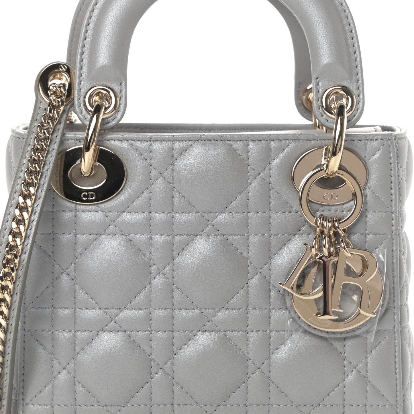 Metallic Lambskin Cannage Mini Lady Dior Silver
