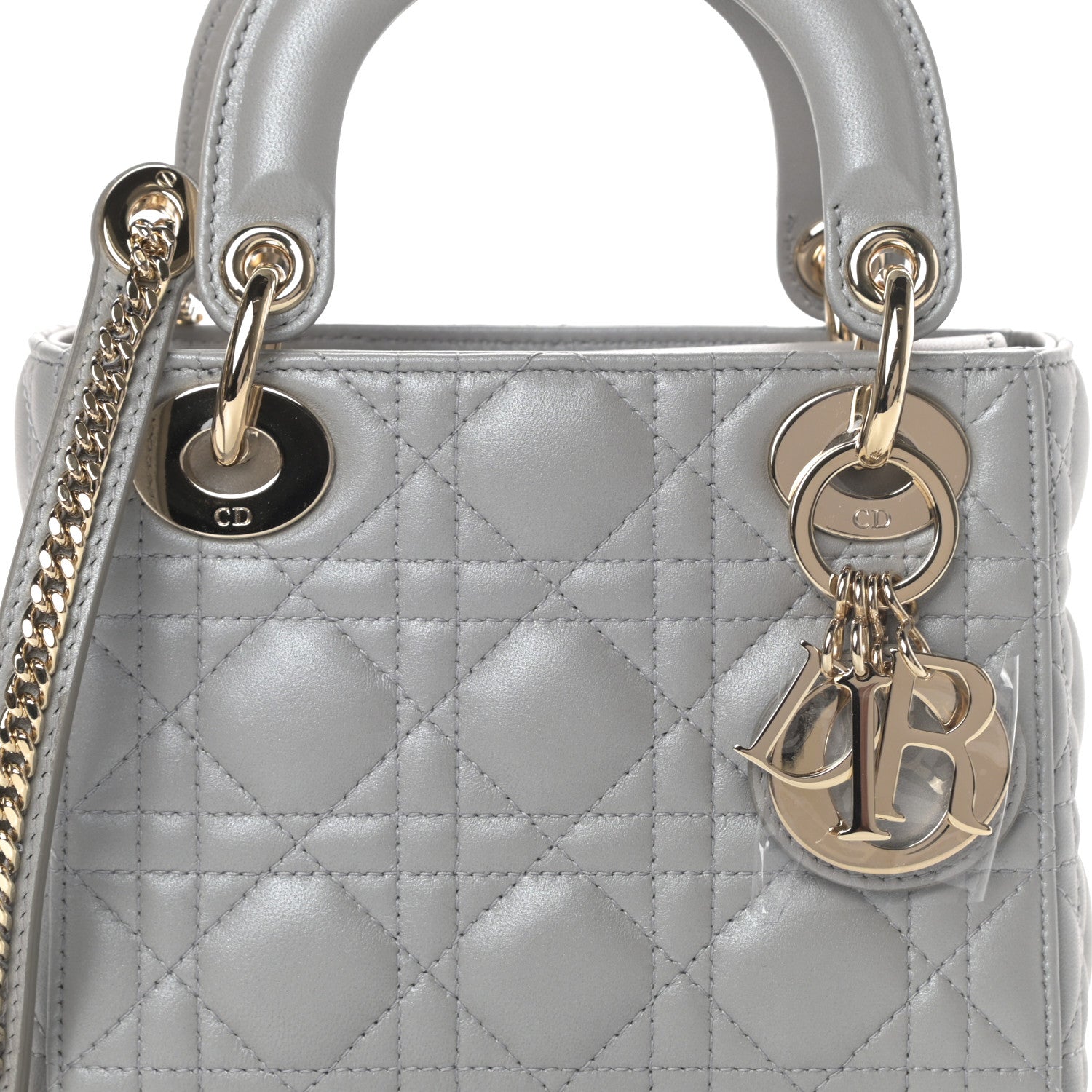 Christian Dior Metallic Lambskin Cannage Mini Lady Dior Silver 8 of 10