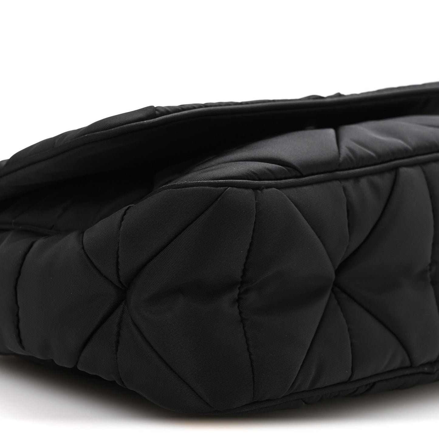 Re-Nylon Quilted Padded Flap Shoulder Bag Black