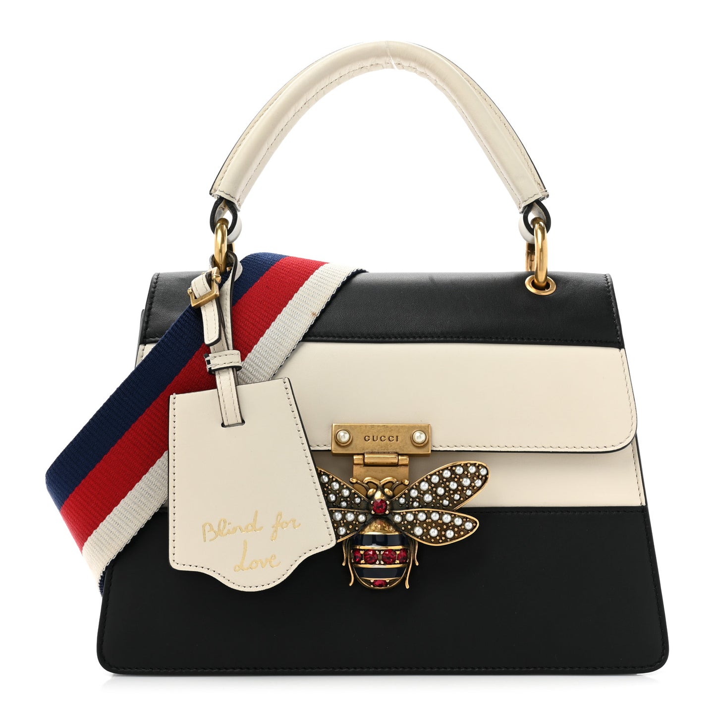 Calfskin Sylvie Web Small Queen Margaret Top Handle Bag Black White
