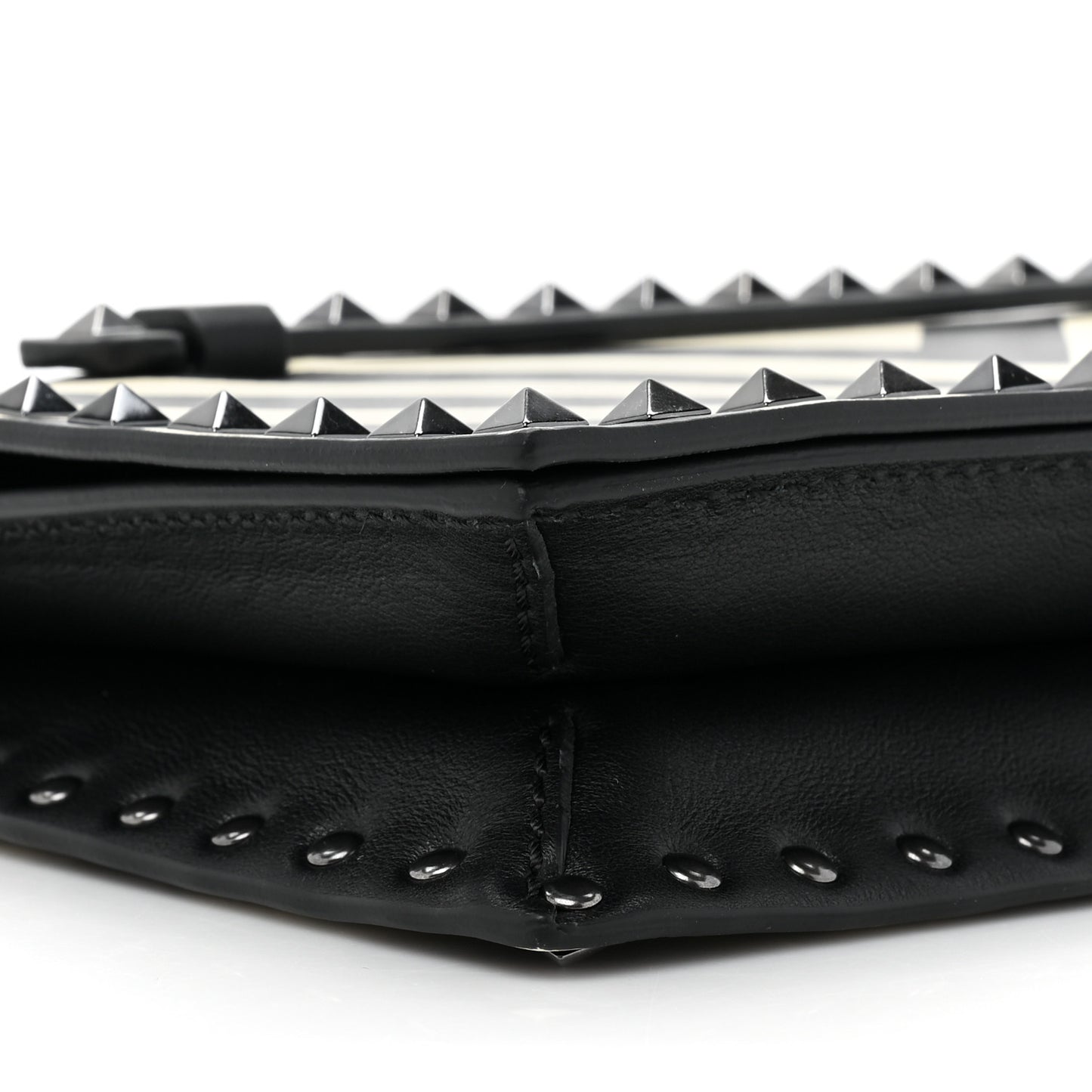 Nappa Chevron Striped Rockstud Wristlet Clutch Light Ivory Black