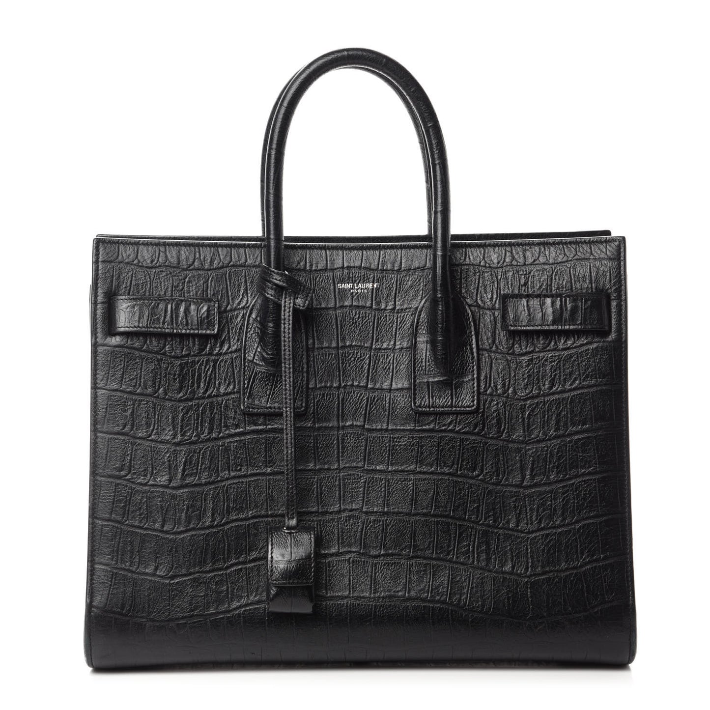 Calfskin Crocodile Embossed Small Sac de Jour Black