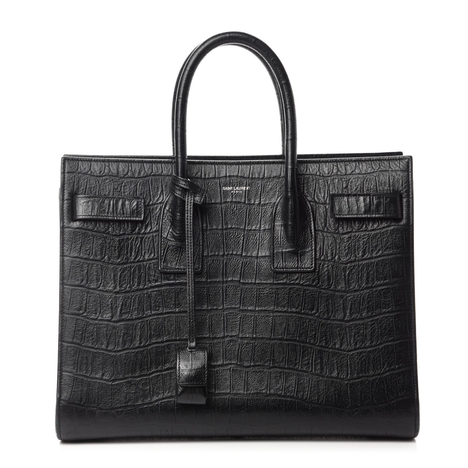 Saint Laurent Calfskin Crocodile Embossed Small Sac de Jour Black 1 of 16