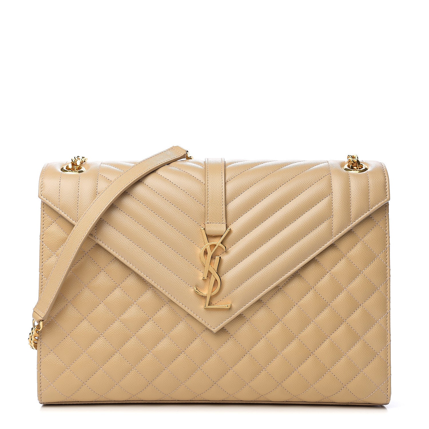 Saint Laurent Grain De Poudre Mixed Matelasse Large Triquilt Monogram Satchel Nude Powder 1 of 9