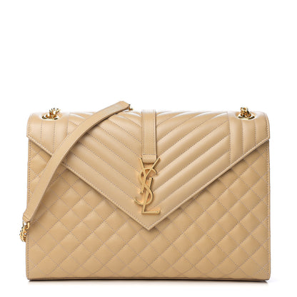 Saint Laurent Grain De Poudre Mixed Matelasse Large Triquilt Monogram Satchel Nude Powder 1 of 9