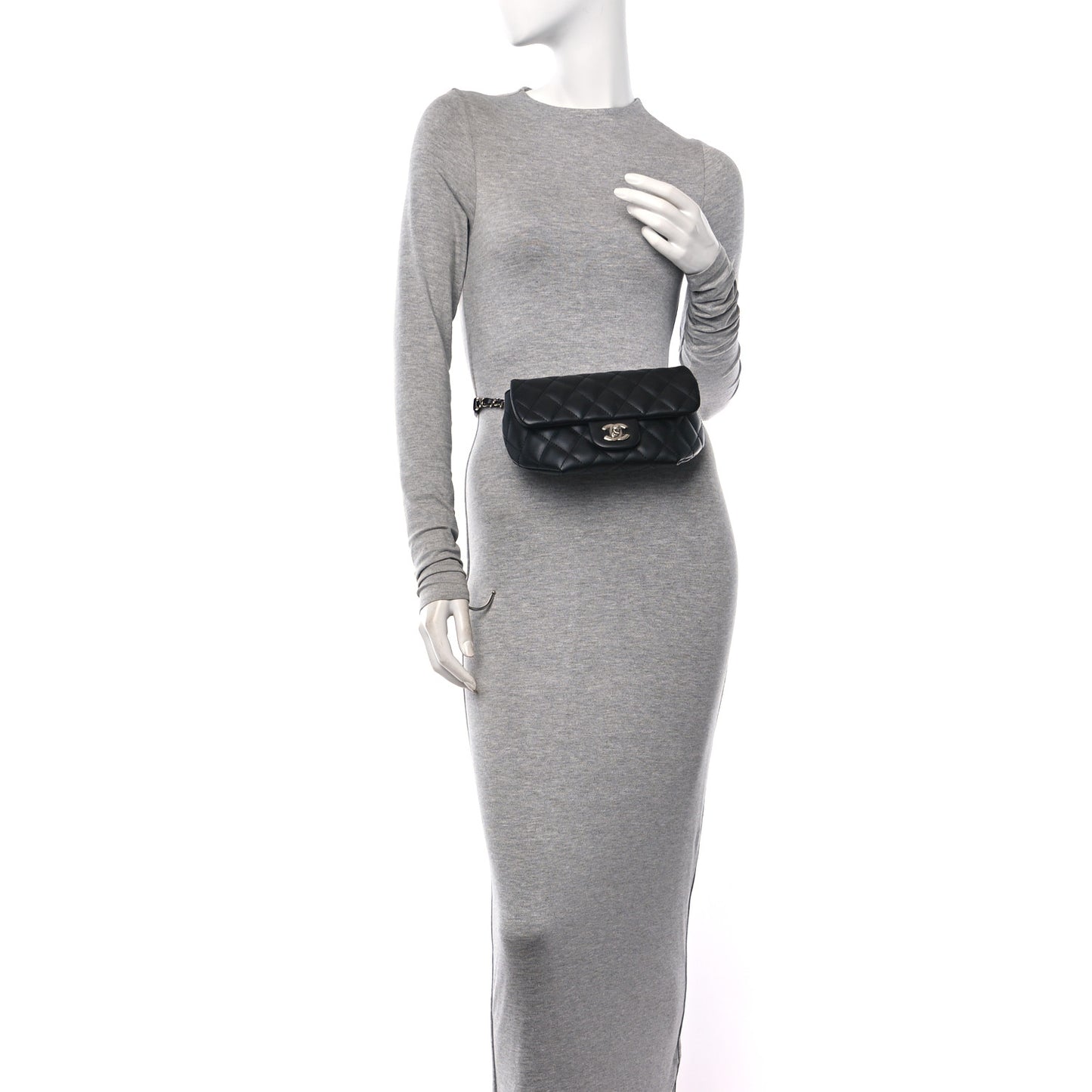 Calfskin Quilted CC Uniform Flap Belt Bag Black