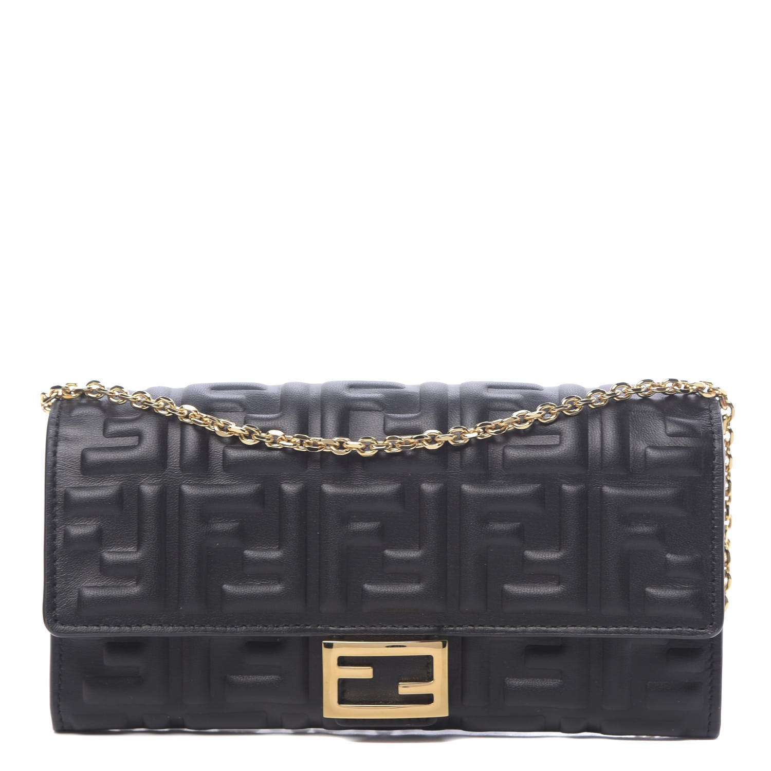 Fendi Nappa Matisse FF Embossed Continental Wallet On Chain Black 1 of 11