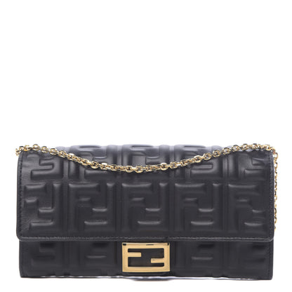 Fendi Nappa Matisse FF Embossed Continental Wallet On Chain Black 1 of 11