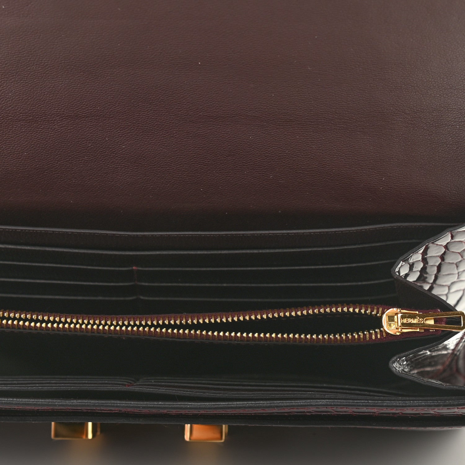 Hermes Shiny Alligator Constance Long Wallet Bordeaux 10 of 12