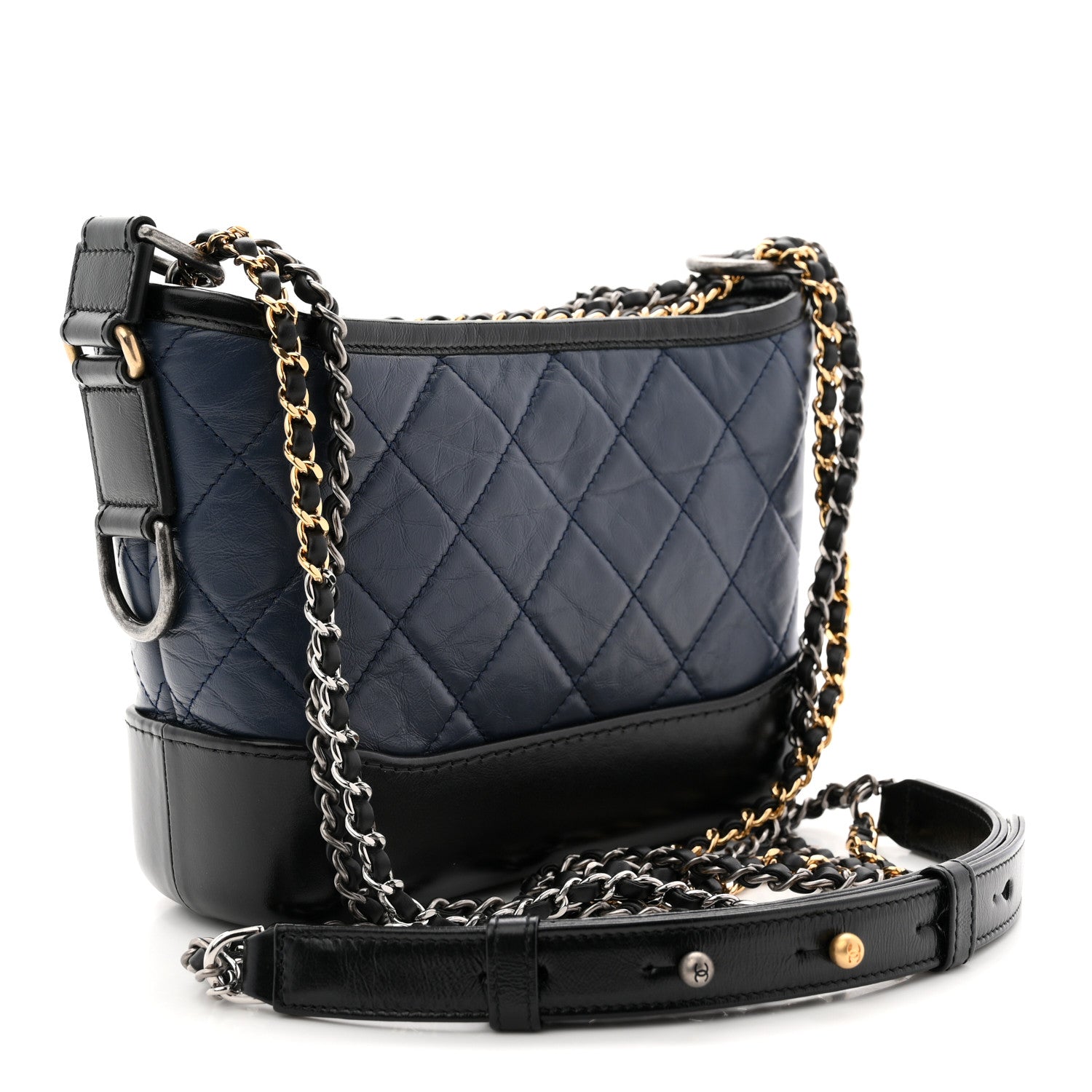Chanel Aged Calfskin Quilted Small Gabrielle Hobo Navy Black 3 of 11