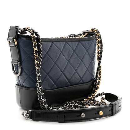 Chanel Aged Calfskin Quilted Small Gabrielle Hobo Navy Black 3 of 11