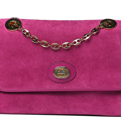 Gucci Suede Azalea Calfskin Small Marina Chain Shoulder Bag Fucsia 9 of 14