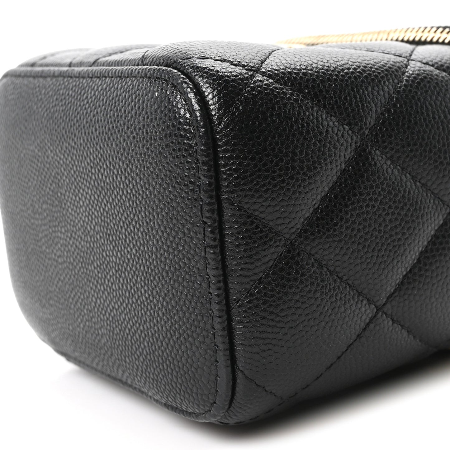 Caviar Quilted Mini Pearl On Top Vanity Case With Chain Black