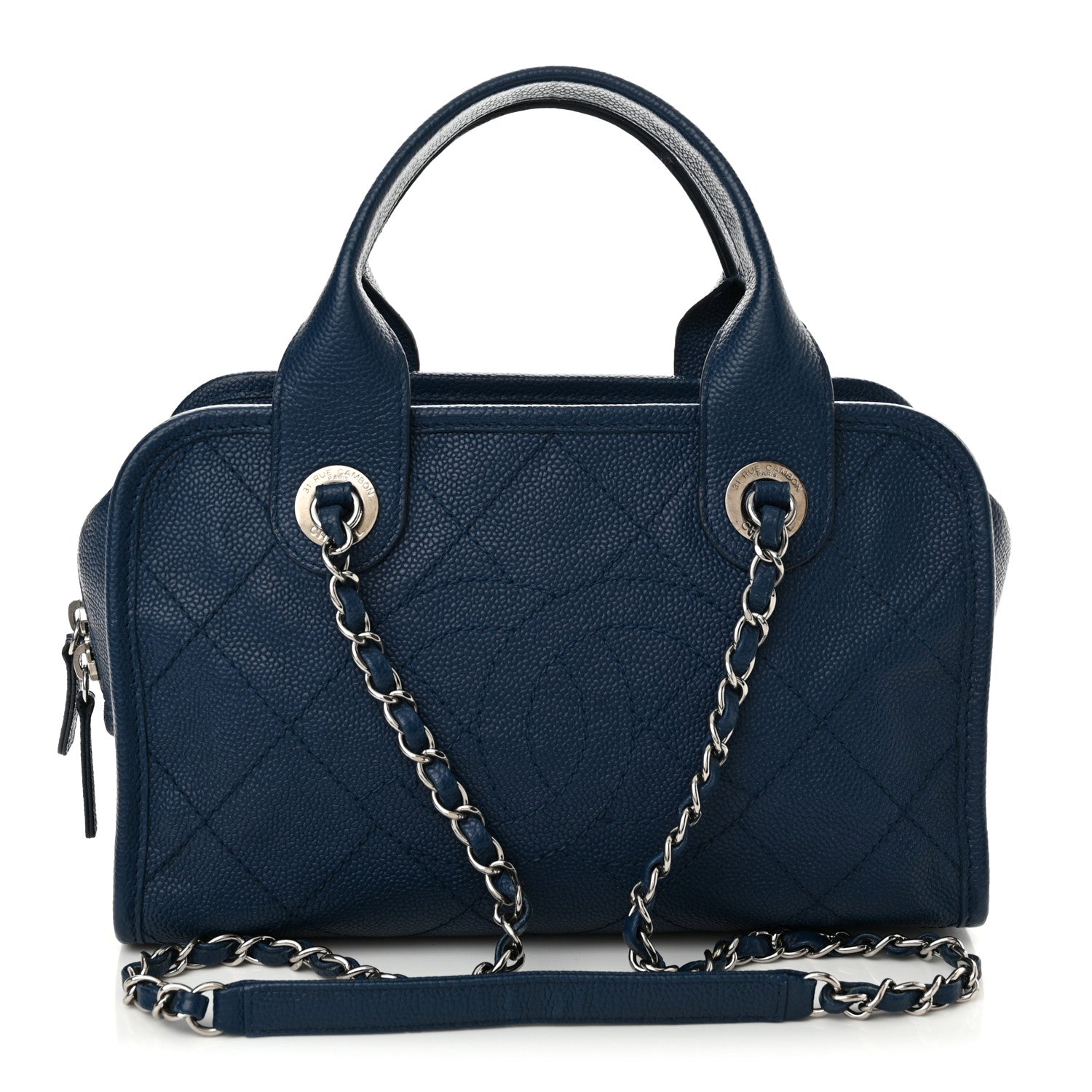 Chanel Caviar Quilted Small Deauville Bowling Bag Blue 1 of 14
