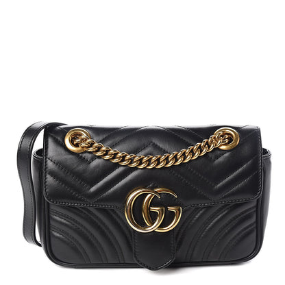 Gucci Calfskin Matelasse Mini GG Marmont Shoulder Bag Black 1 of 11