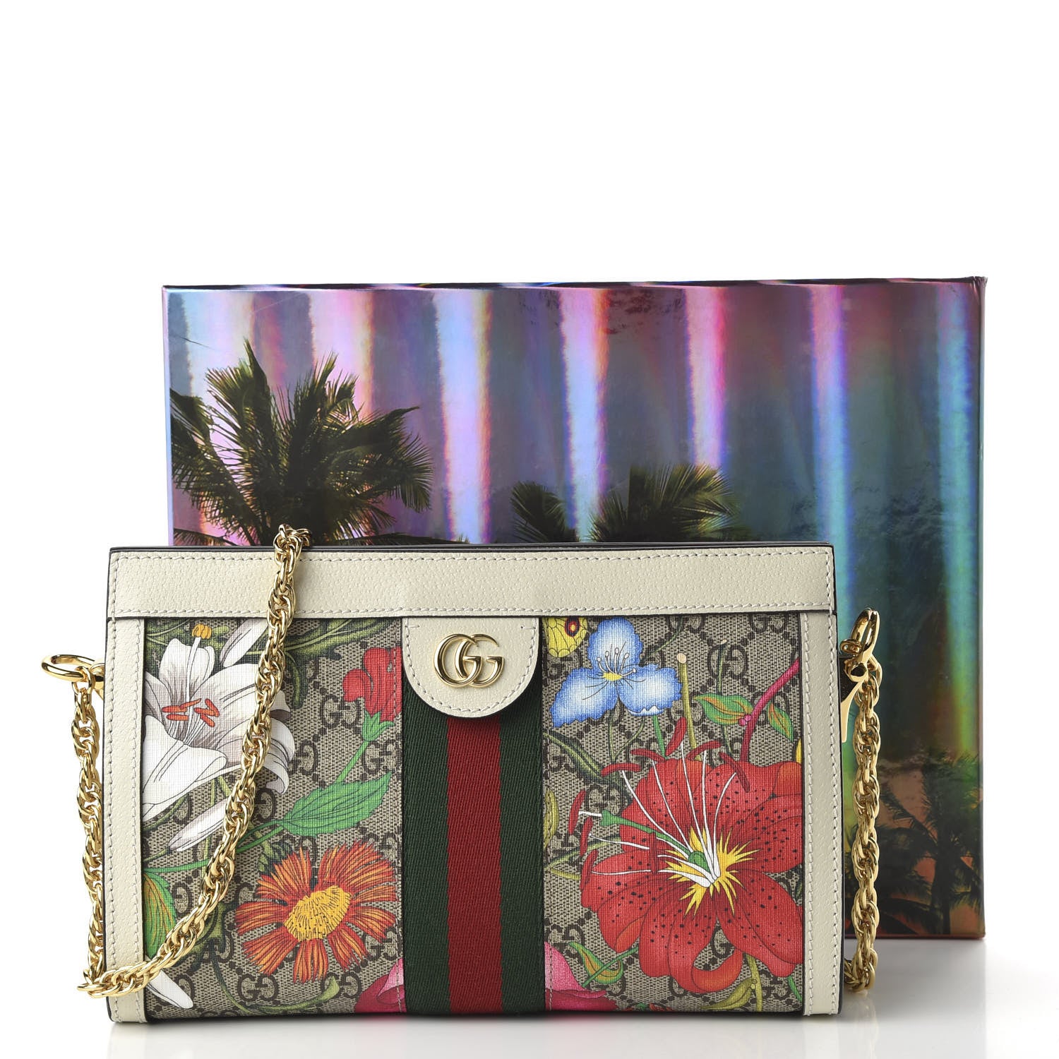 Gucci GG Supreme Monogram Flora Web Small Ophidia Chain Shoulder Bag White 11 of 11