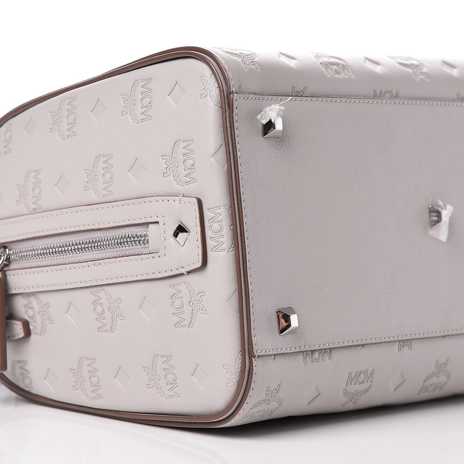 MCM Calfskin Ottomar Monogram Essential Boston Bag Dove 5 of 9