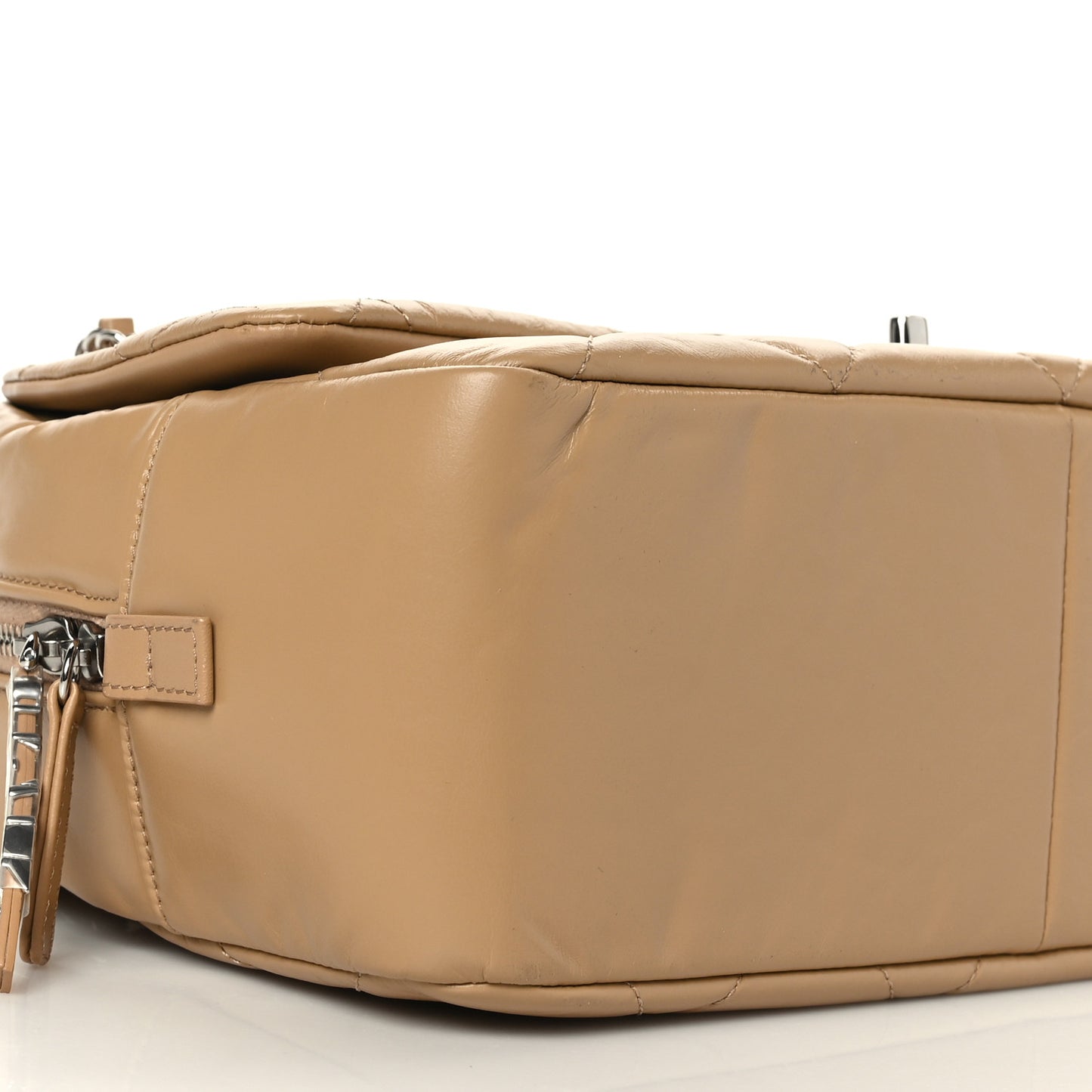 Aged Calfskin Quilted Small Express Bowling Bag Beige