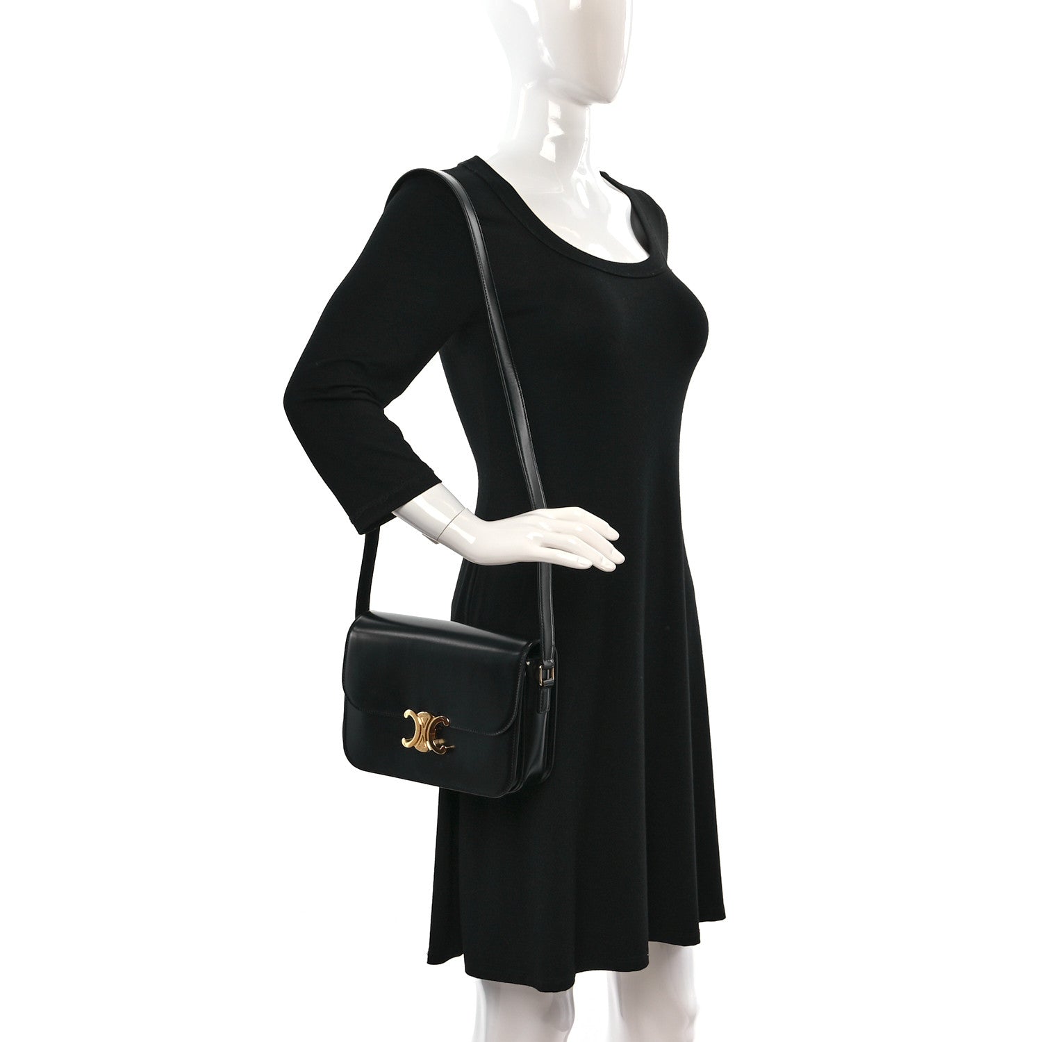 Celine Shiny Calfskin Medium Triomphe Black 2 of 8