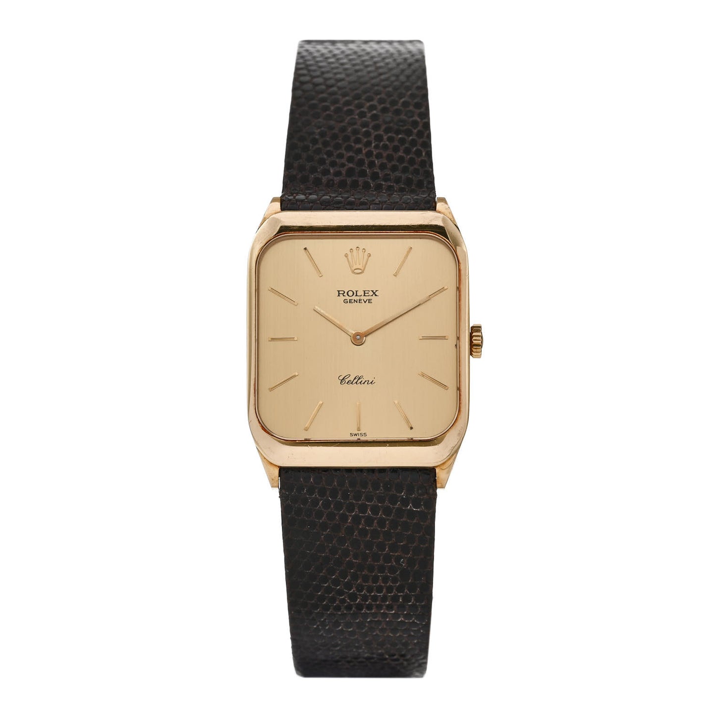 18K Yellow Gold Lizard 27mm Cellini Manual Winding Watch Champagne 4135
