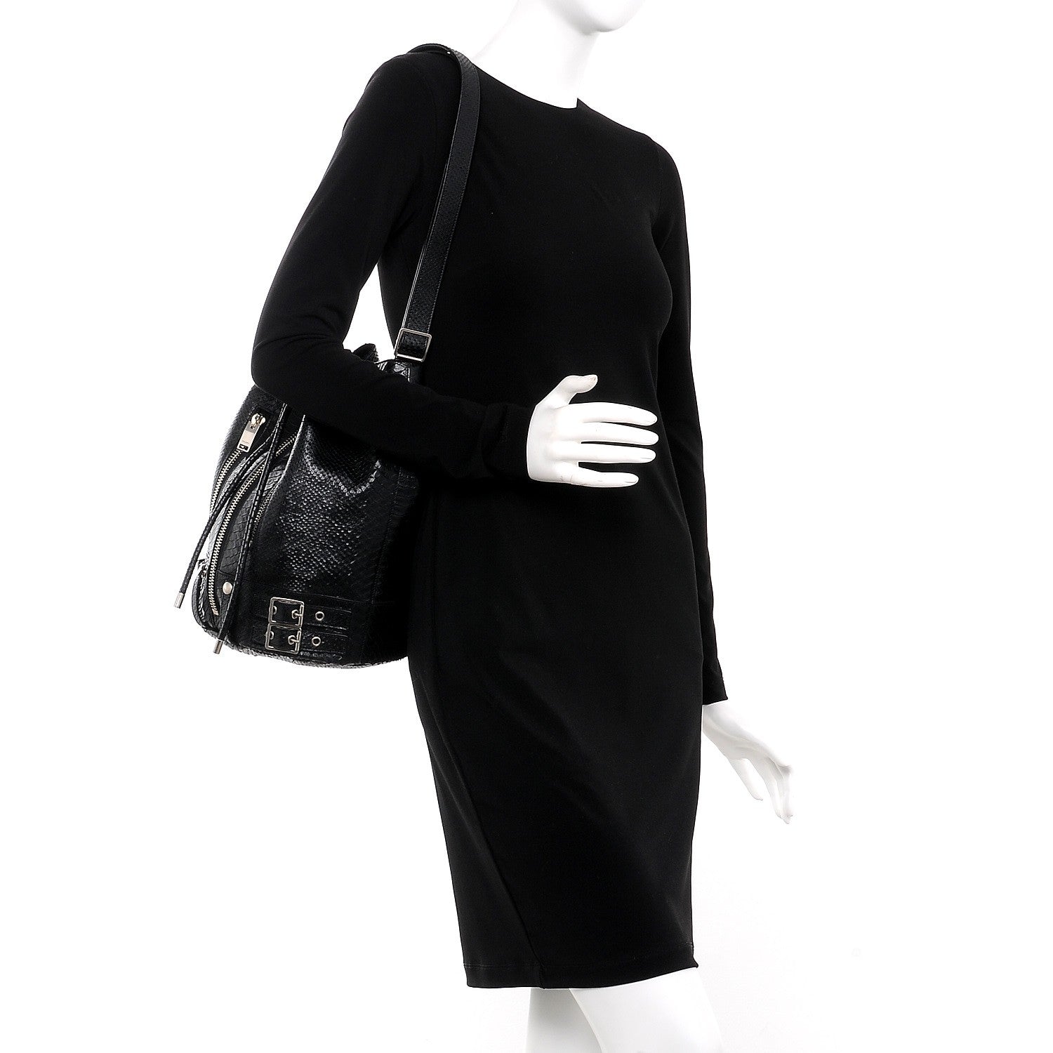 Saint Laurent Python Medium Rider Bucket Bag Black 2 of 8