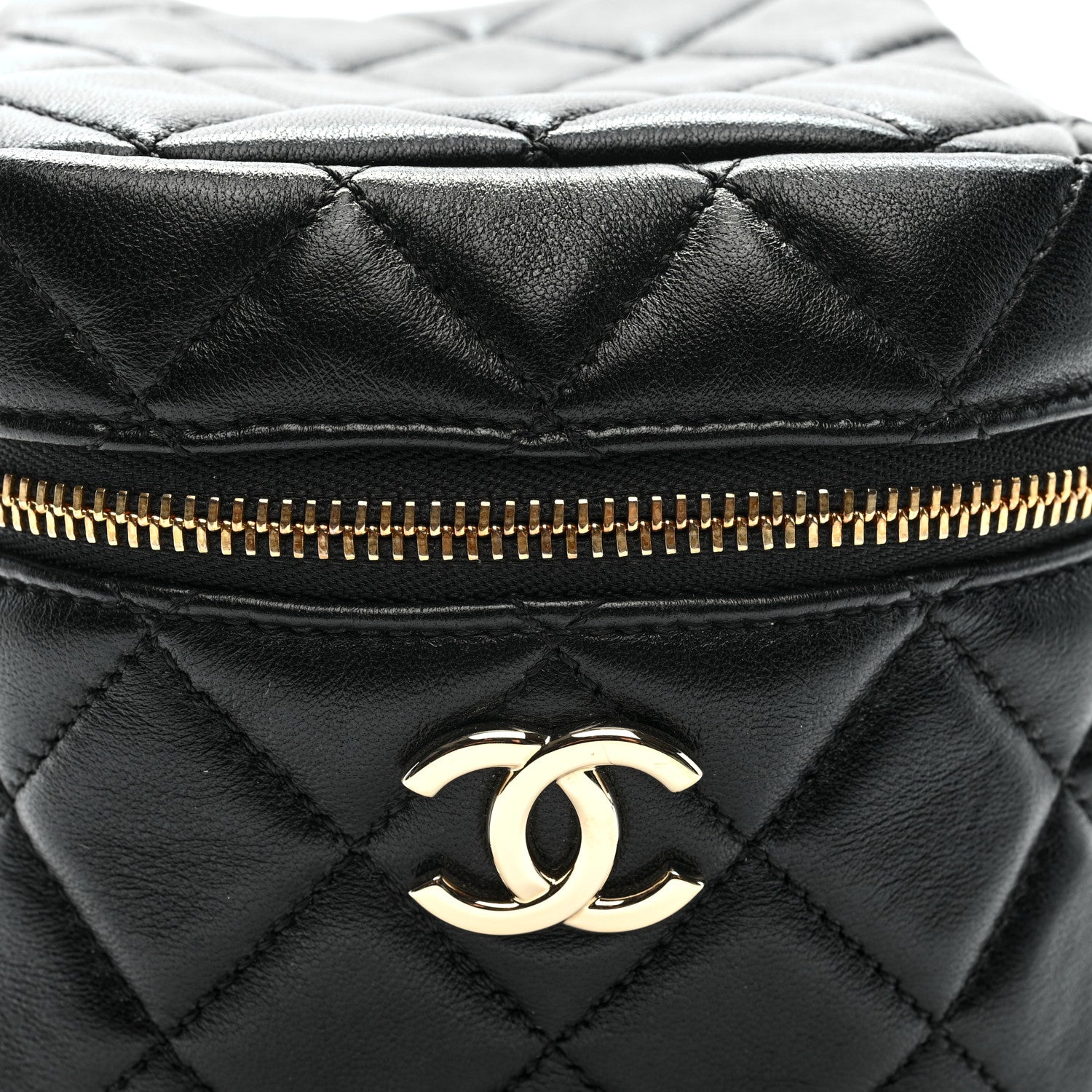 Chanel Lambskin Quilted Cube Chain Wristlet Case Black 1987036