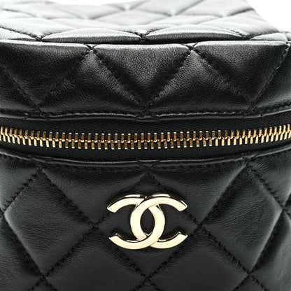 Chanel Lambskin Quilted Cube Chain Wristlet Case Black 7 of 9