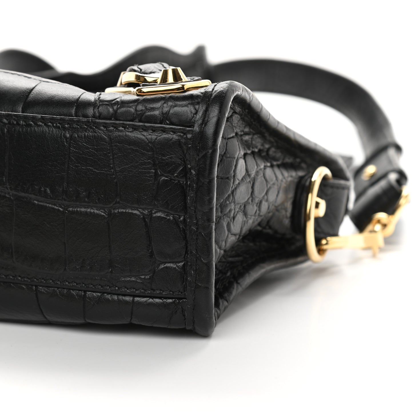 Calfskin Crocodile Embossed Gold Metallic Edge Hardware Mini City Black