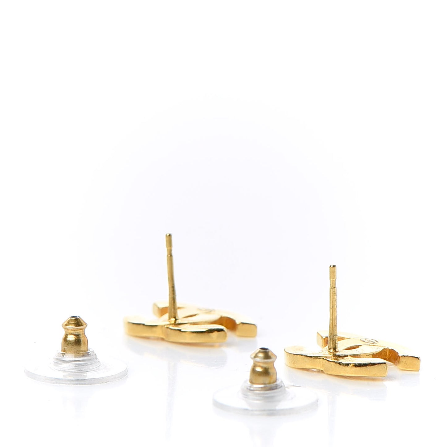 Metal CC Paris Button Stud Earrings Gold
