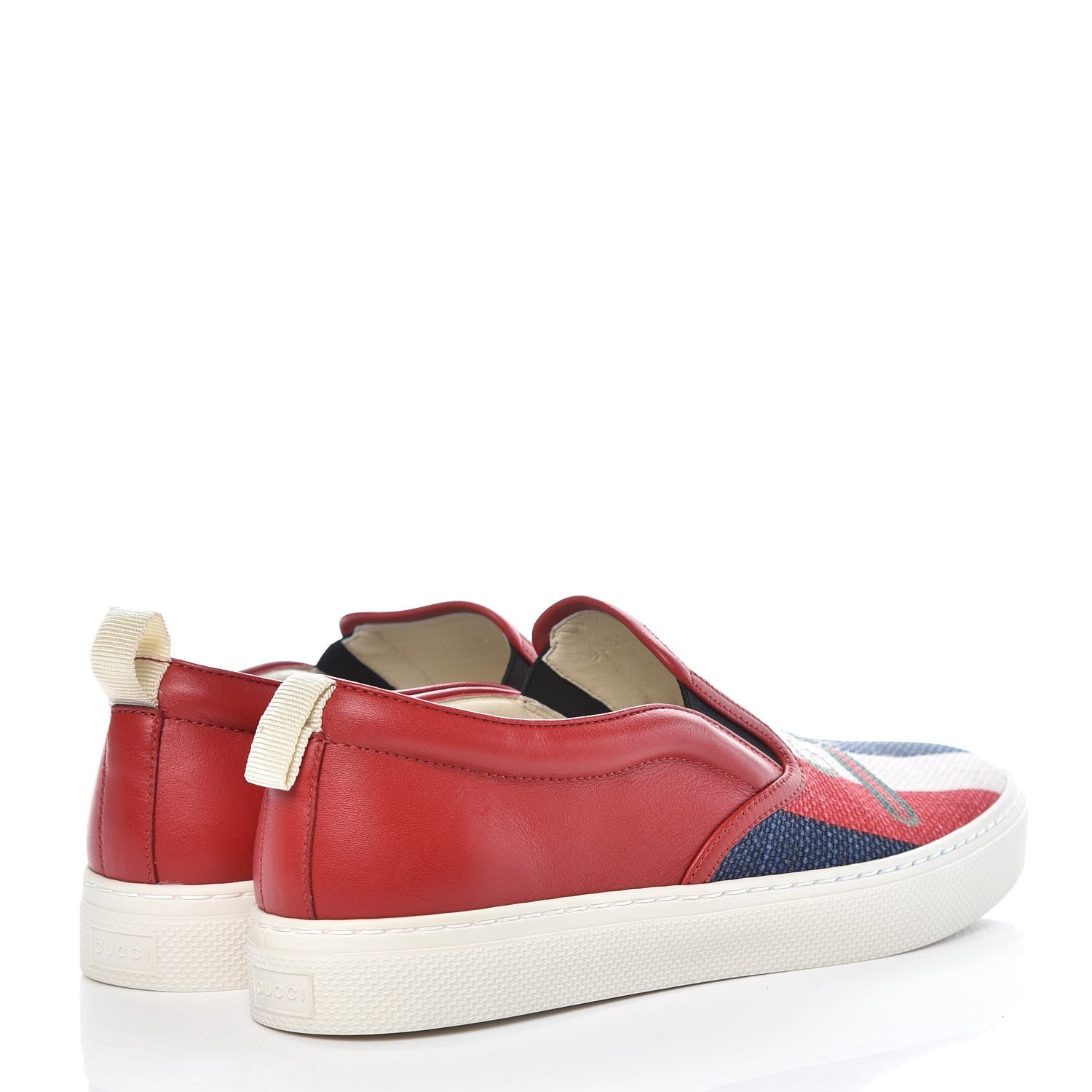 Gucci Canvas Sylvie Stripe Logo Mens Dublin Slip On Sneakers 8 Mystic White Hibiscus Red Maritime 4 of 8