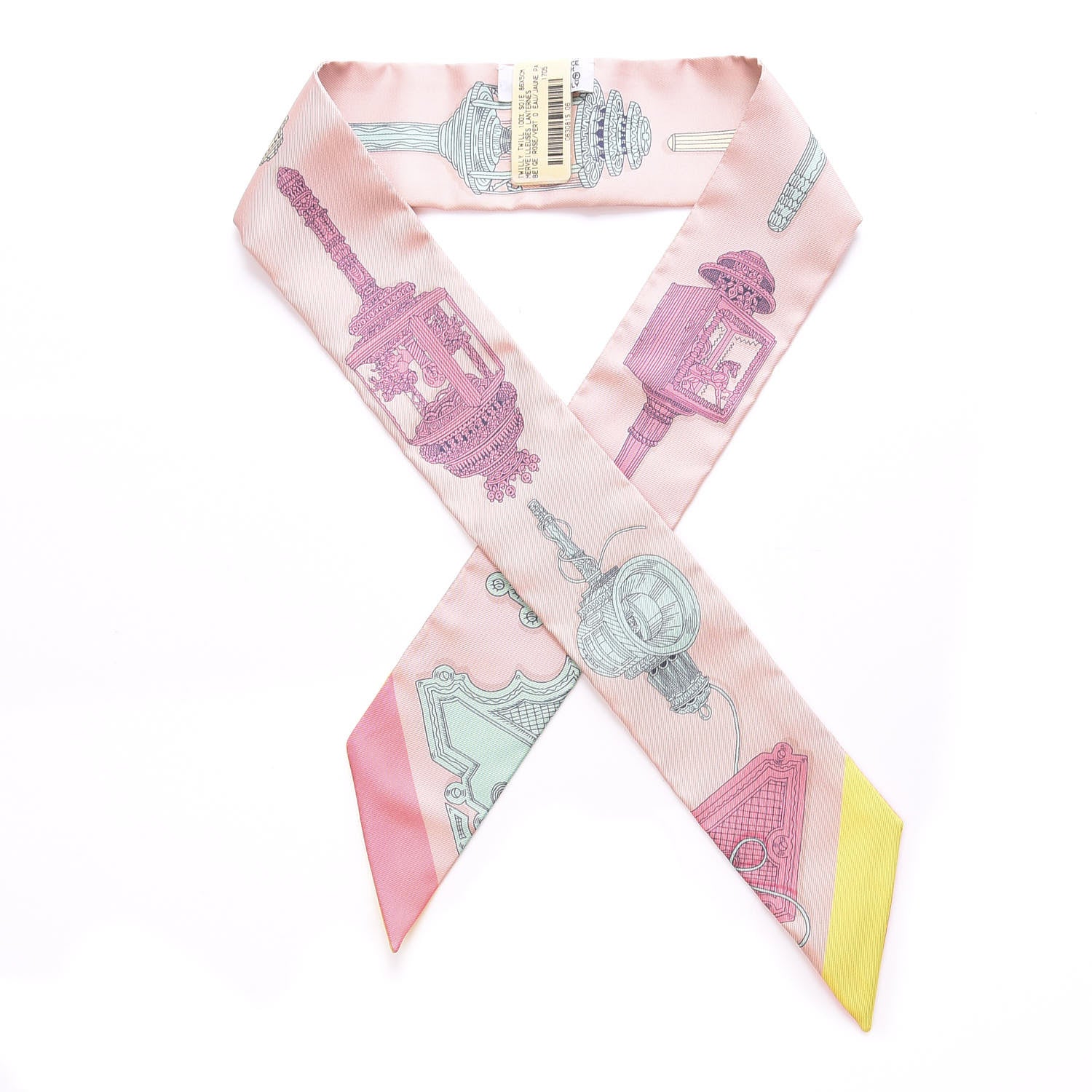 Hermes Silk Merveilleuses Lanternes Twilly Beige Rose Vert De Eau Jaune 1 of 4