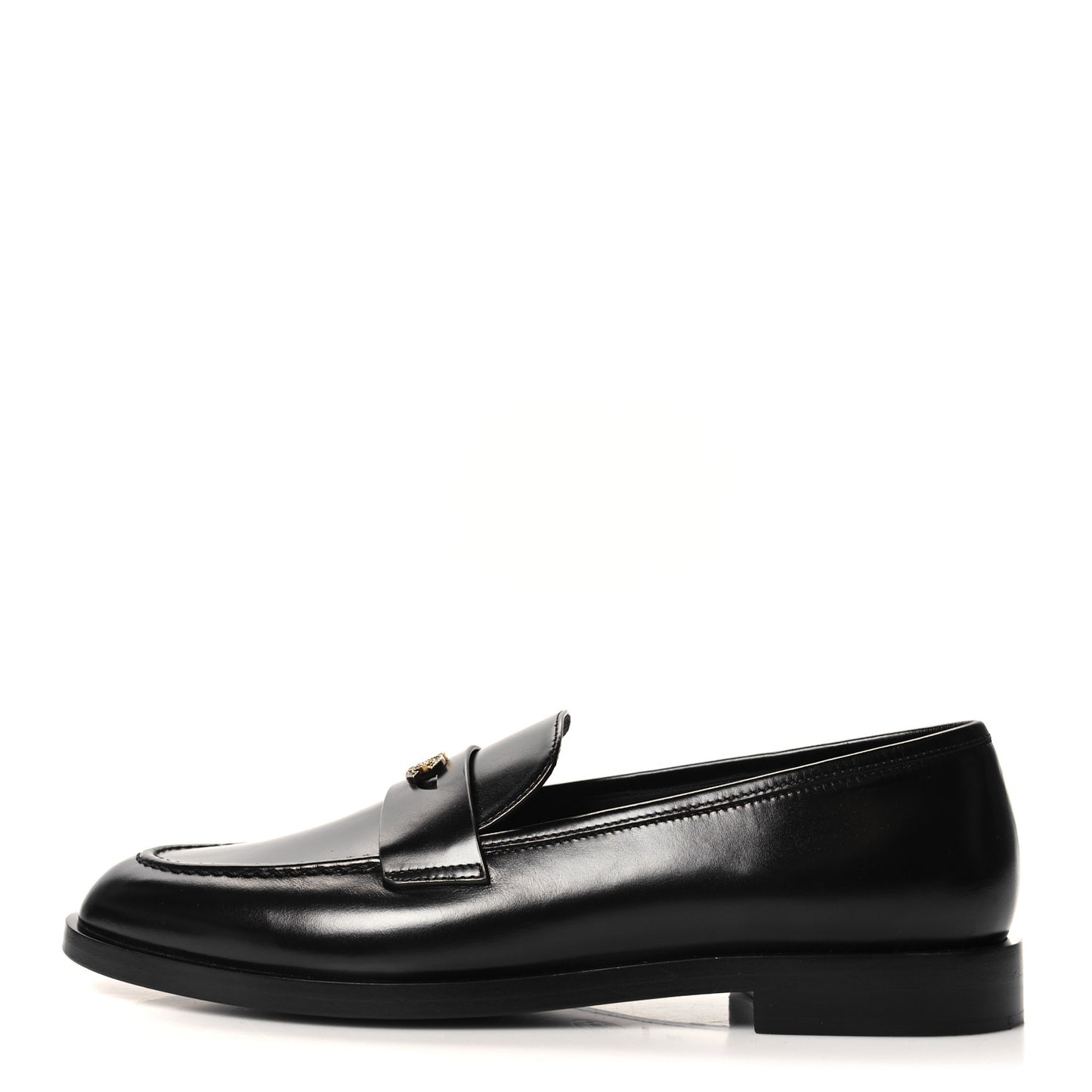 Shiny Calfskin CC Moccasin Loafers 39 Black