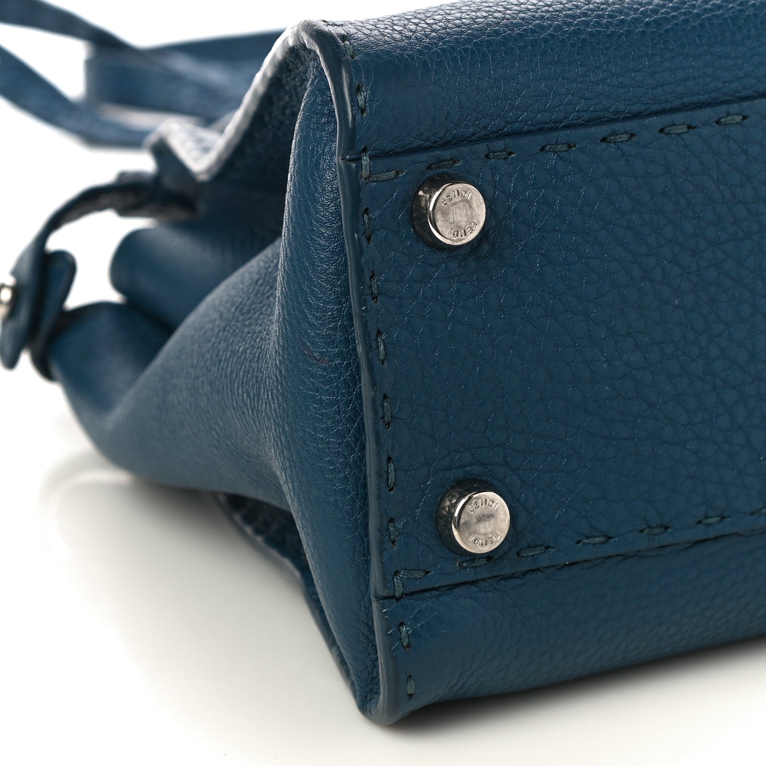 Fendi Cuoio Romano Selleria Bi-Color Medium Peekaboo Iconic Satchel Blue Latte 4 of 16