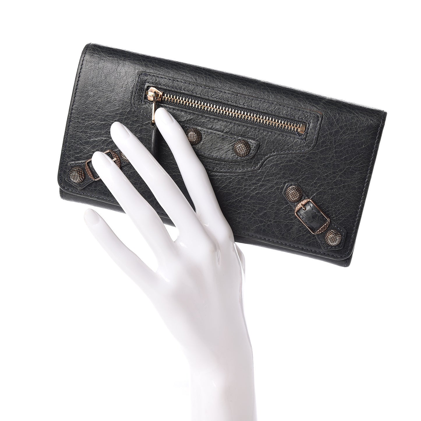 Agneau Giant 12 Rose Gold Hardware Money Wallet Anthracite
