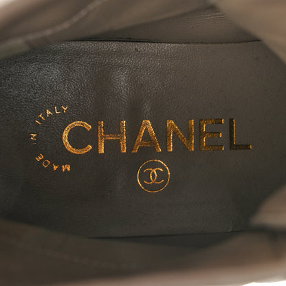 Chanel Calfskin Shiny Calfskin Quilted Lace Up Combat Boots 38.5 Dark Beige Black 7 of 13