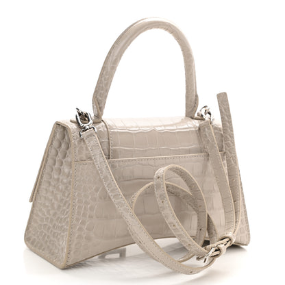 Balenciaga Shiny Calfskin Crocodile Embossed Small Hourglass Top Handle Bag Cold Beige 3 of 10