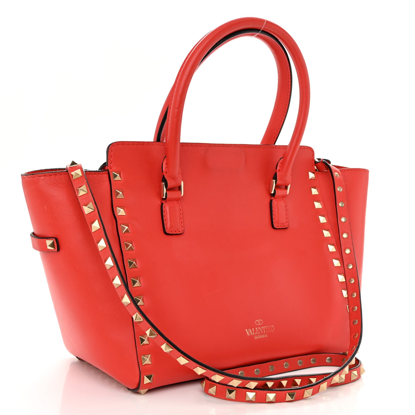 Vitello Small Rockstud Double Handle Tote Deep Orange