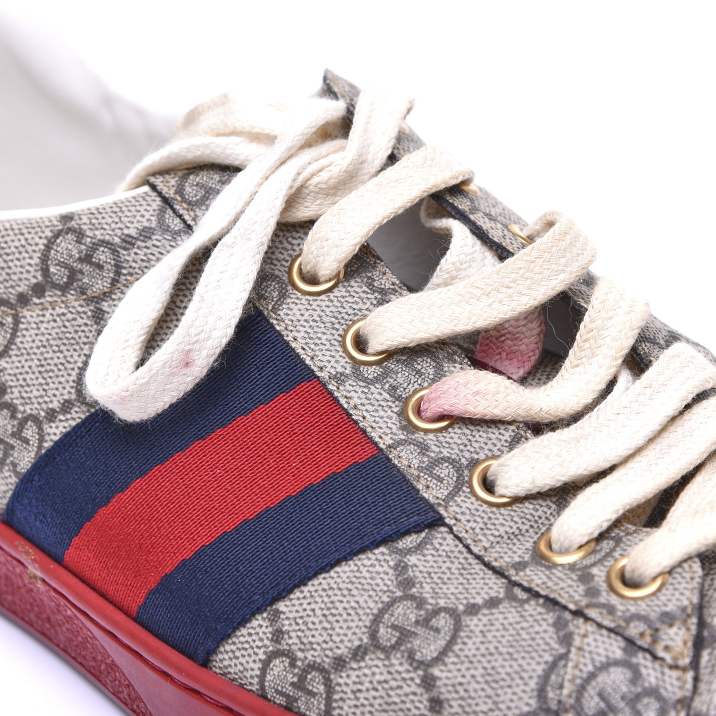 GG Supreme Monogram Ayers Mens New Ace Low-Top Sneaker 8.5 Beige Red